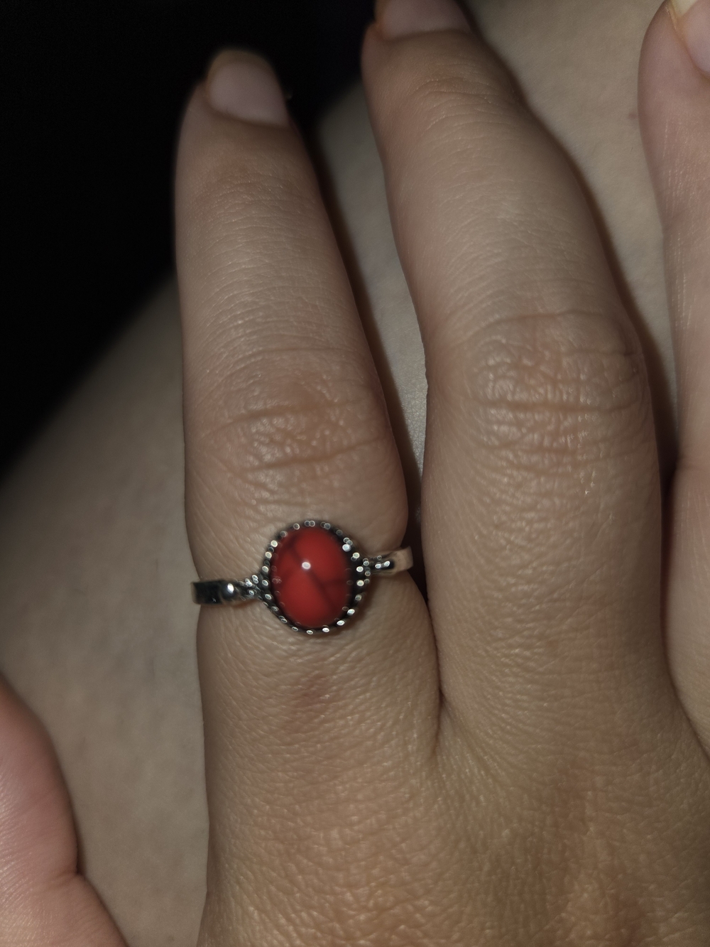 Red Stone Oval Silver Toned Ring - Women Jewelry | Size 6-7